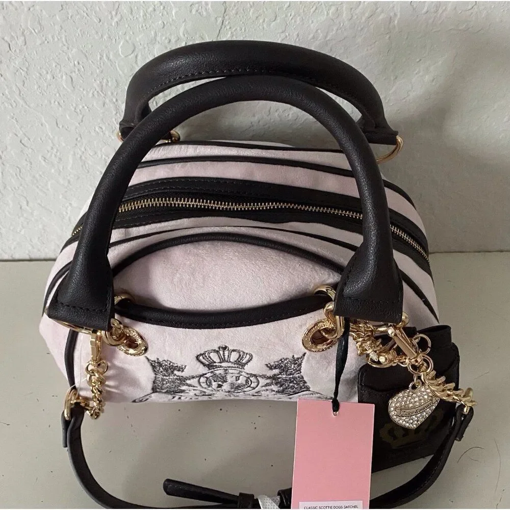 Juicy Couture Classic Scottie Dogs Satchel Crossbody Chiffon Pink With Card Case